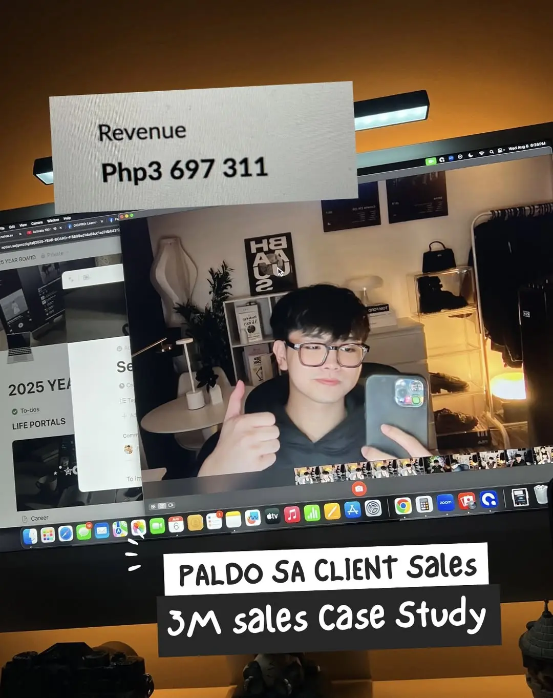 Client sales case study showing Php3,697,311 in revenue
