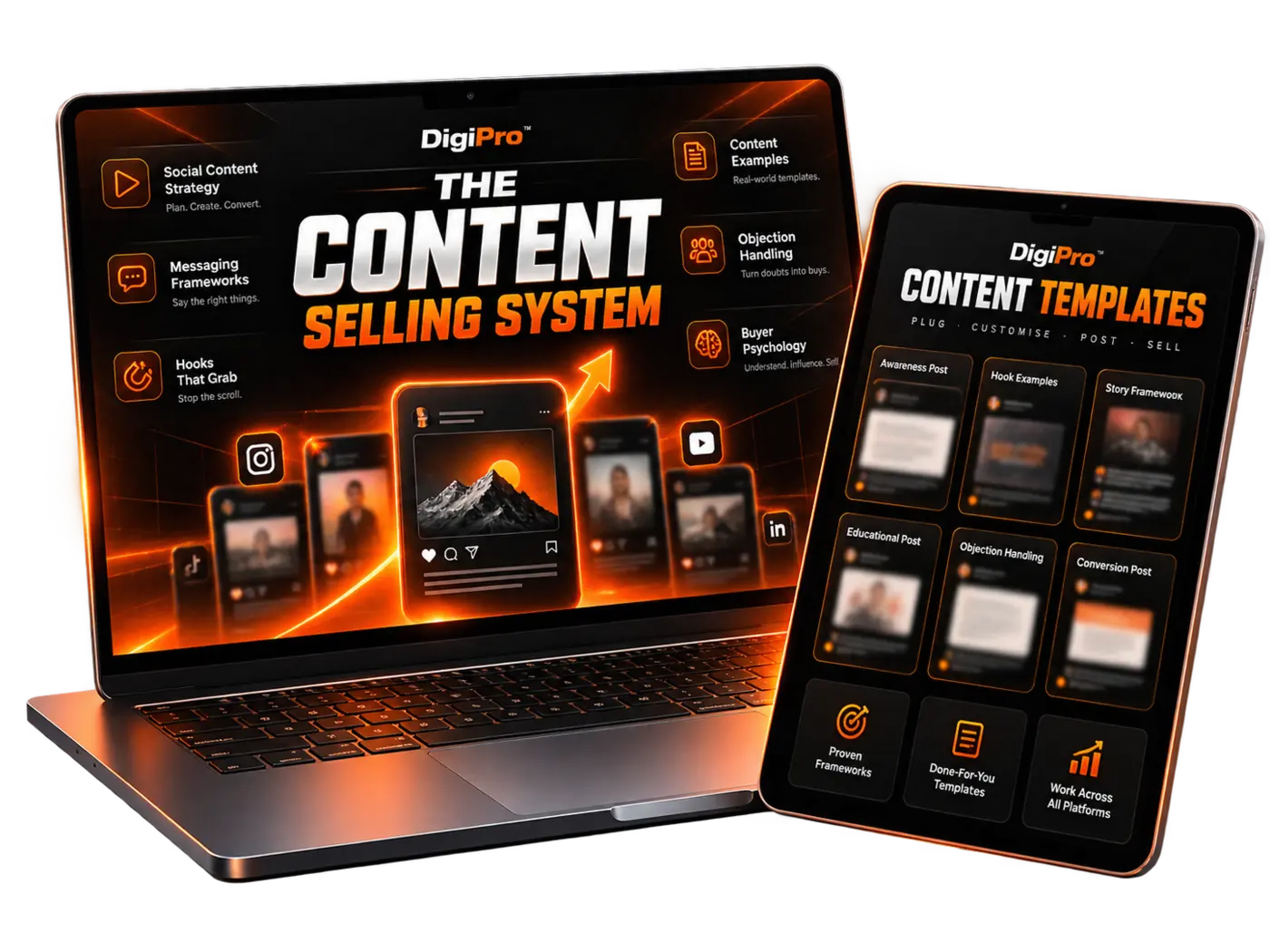 Content Selling System and content templates shown on devices