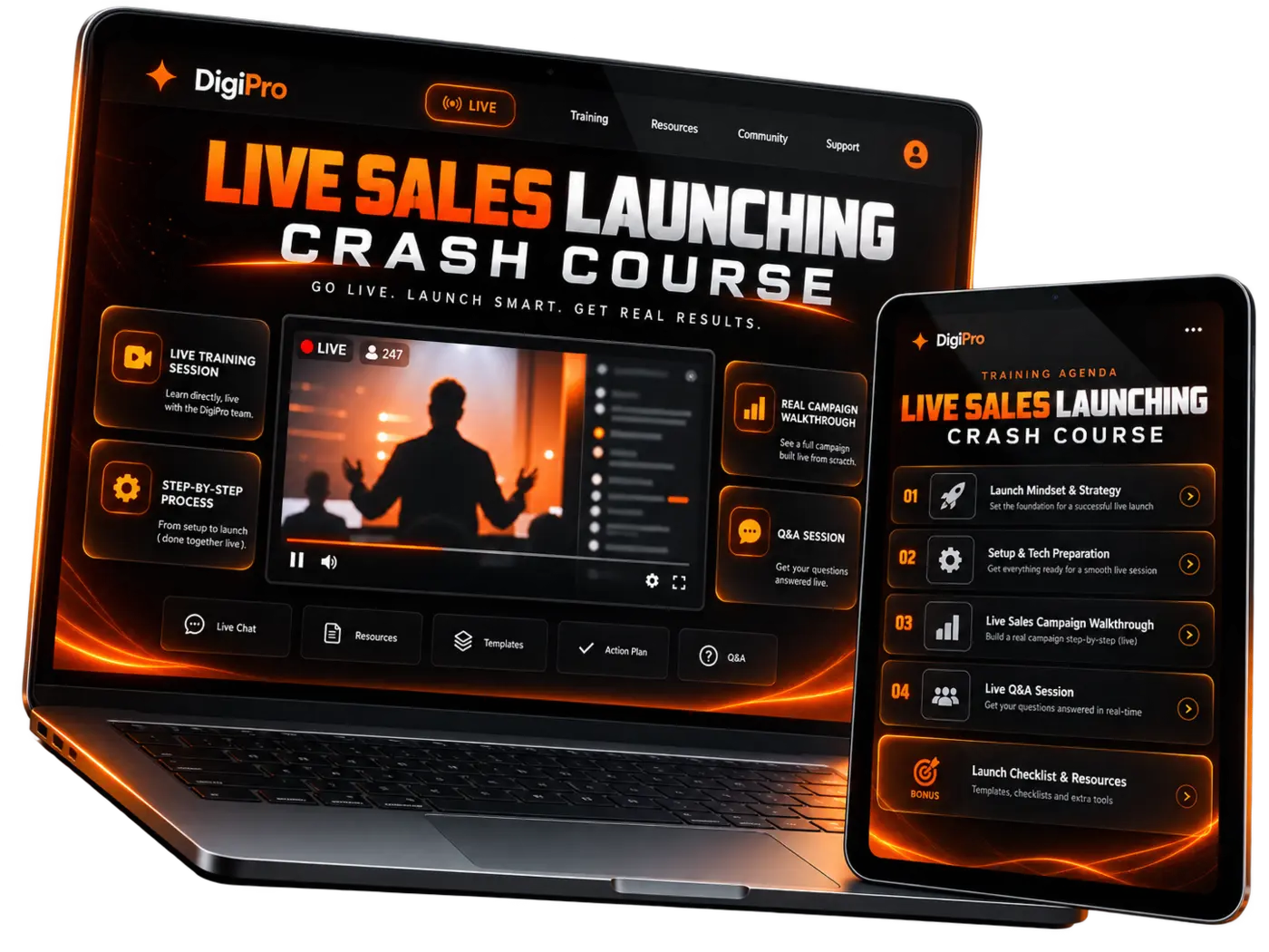 Millions Sales Blueprint live crash course shown on laptop and tablet