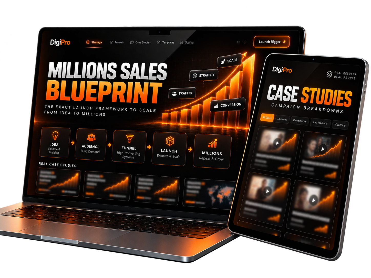 Millions Sales Launchpad displayed on a laptop and tablet